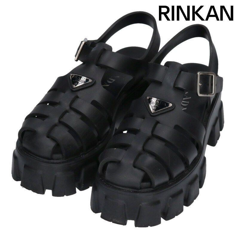 プラダ モノリス 三角ロゴプレートレザーサンダル レディース 37