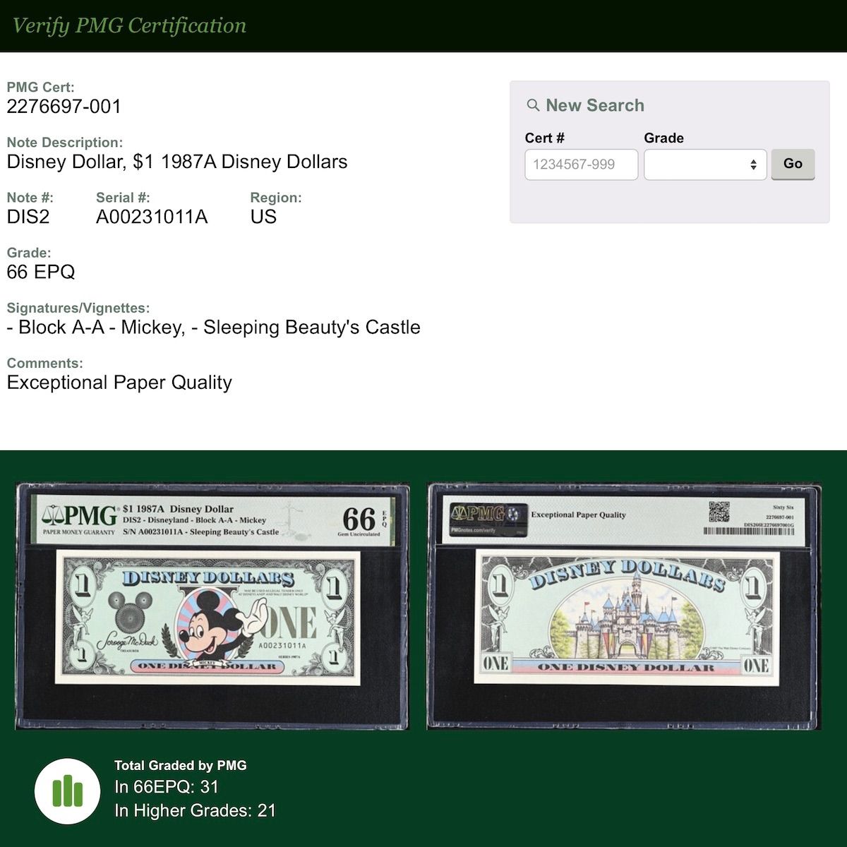 初めてのDダラー】ミッキー生誕80周年2008年版ディズニーダラーの紙幣