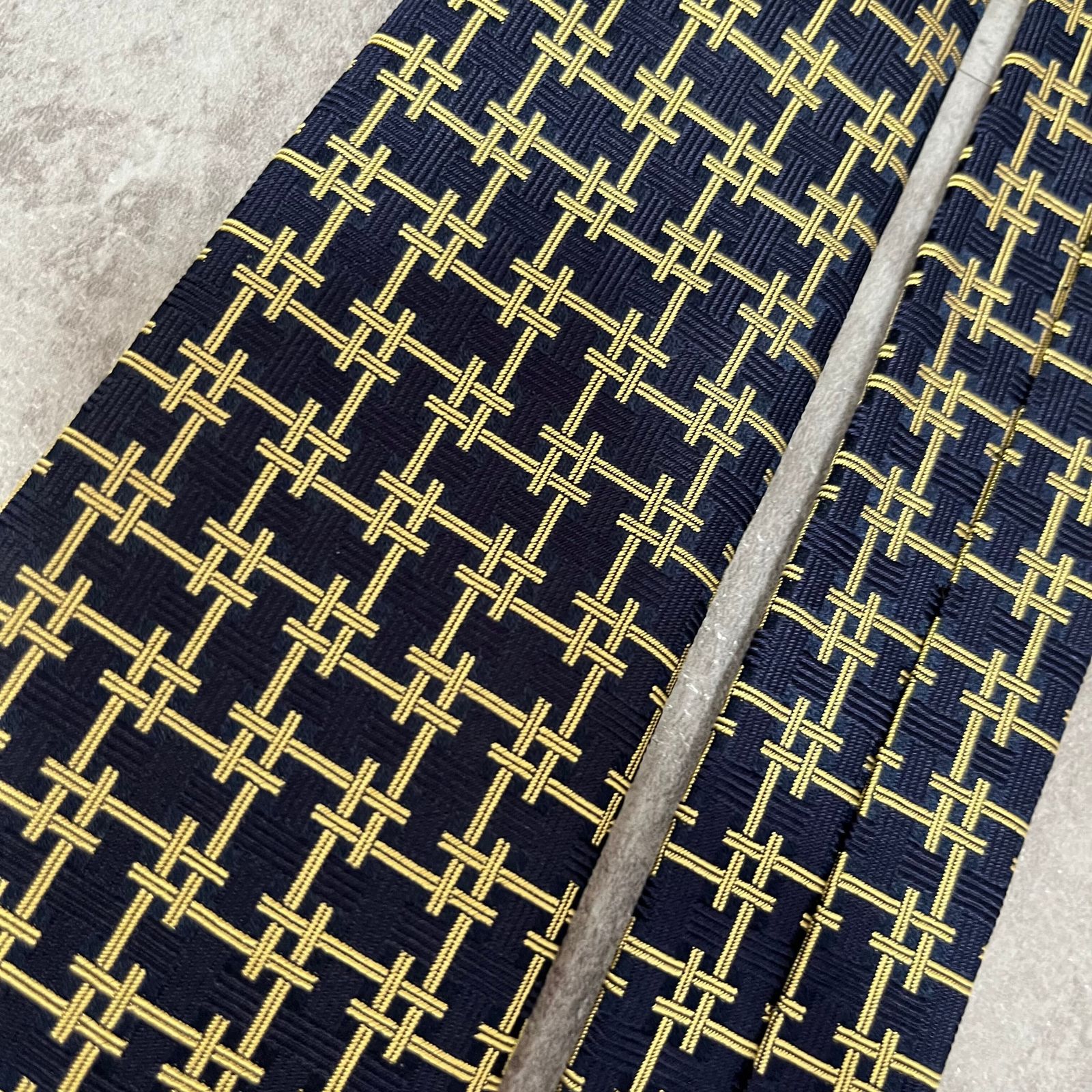 dunhill】チェック柄ネクタイ ネイビー イエロー バイカラー ビジネス