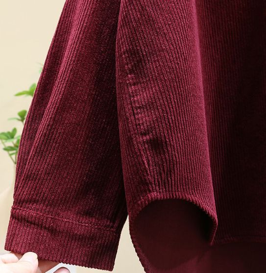 ワインレッド】レディース コーデュロイ シャツ オーバーサイズ 長袖