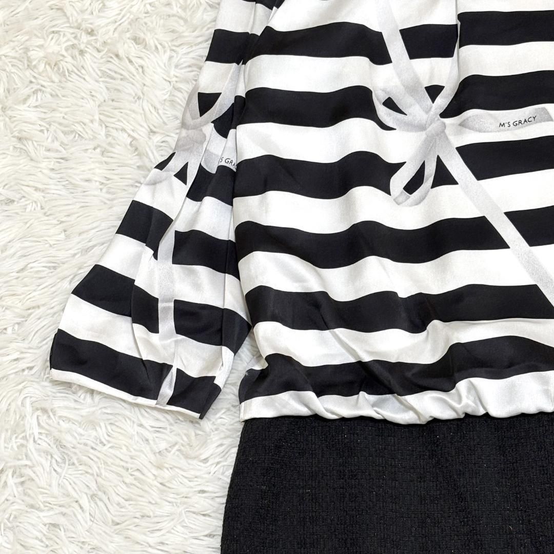 【M'S GRACY】袖付きワンピース　40 L 黒白モノトーン　新品タグ付き 美品 M'S GRACY 40 L ワンピース ホワイト ブラック - メルカリ