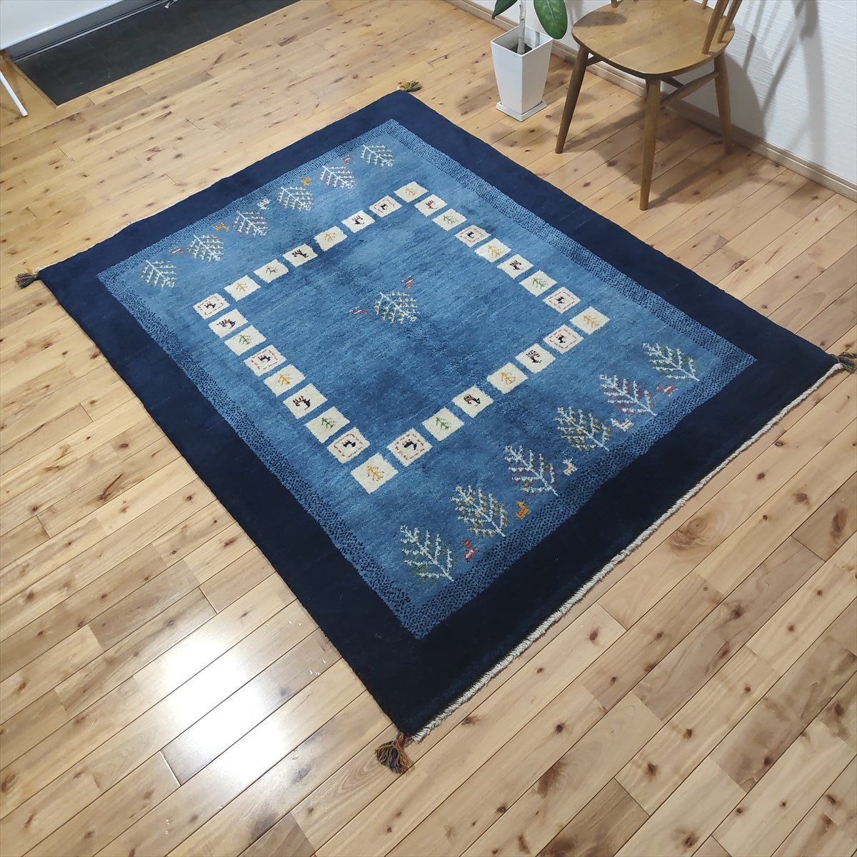 166x240cmじゅうたん(W)リビング・ペルシャ・ギャッベ・ラグ ペルシャ ギャッベ リビング ラグ 193x150cm 青色 藍色 パネル 生命の