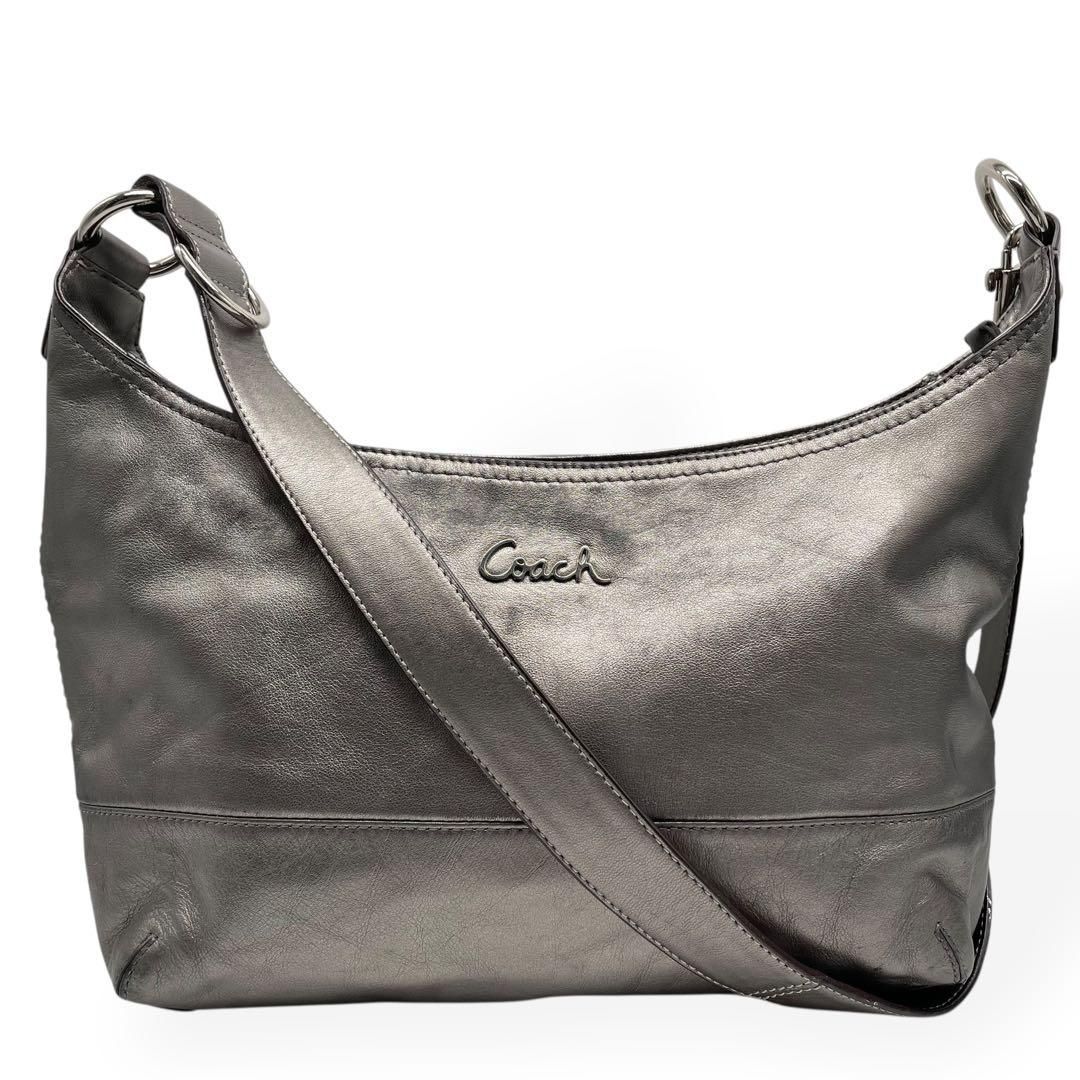 良品 COACH コーチ ショルダーバッグ 斜め掛け レザー シルバー - メルカリ