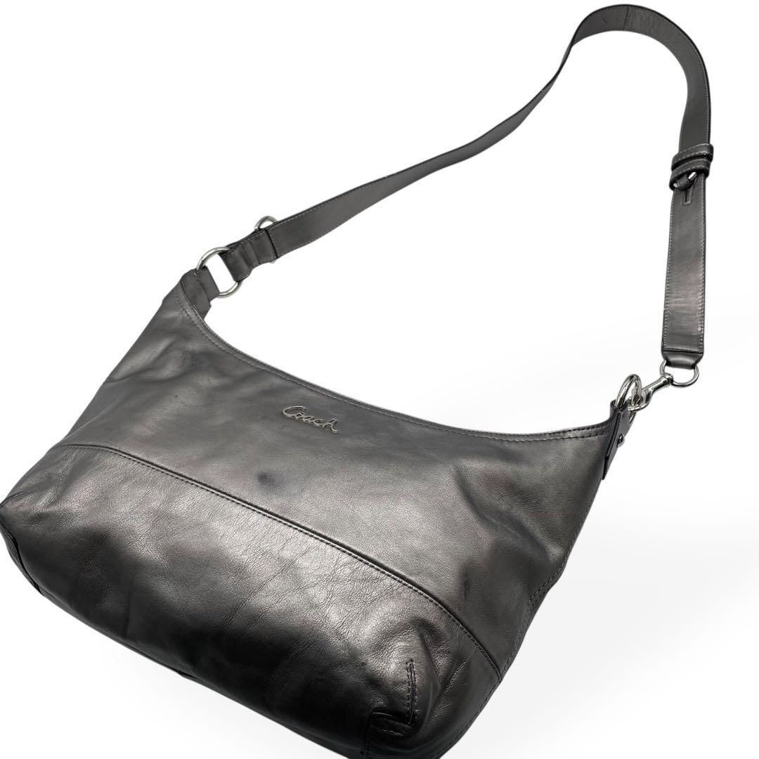 良品 COACH コーチ ショルダーバッグ 斜め掛け レザー シルバー - メルカリ
