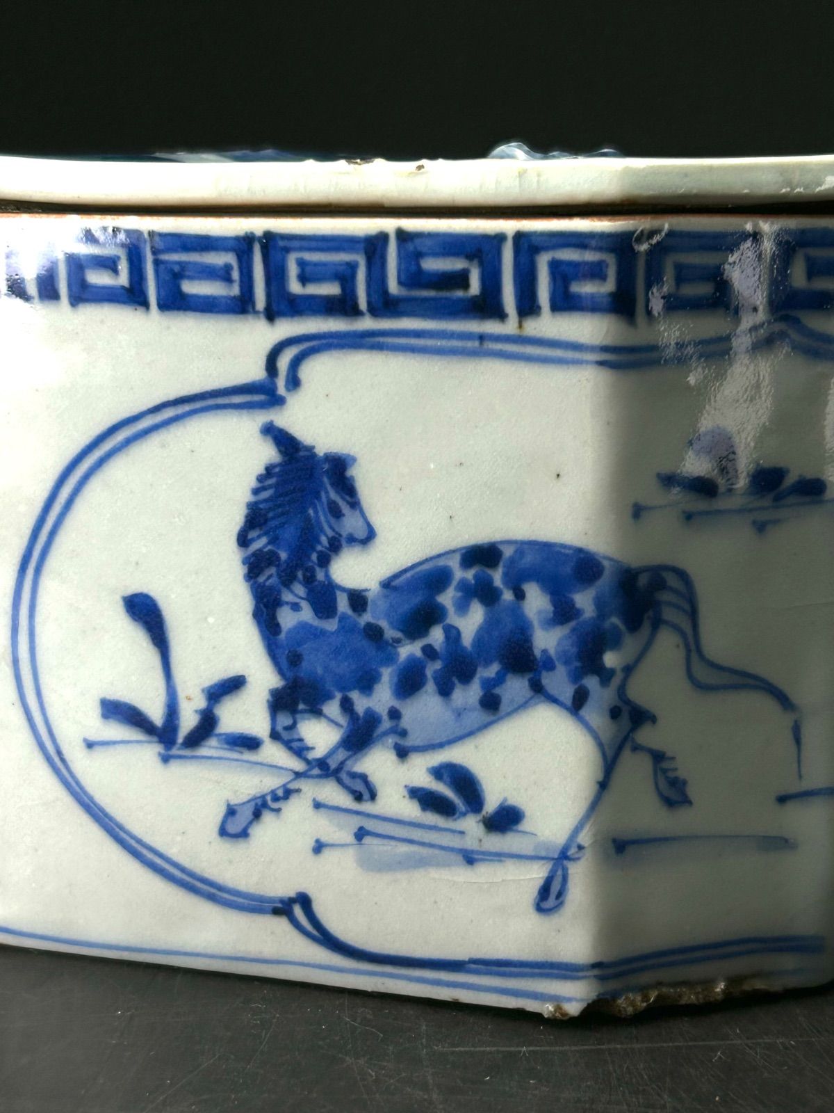 幽玄】時代 呉須菱馬染付水指 共箱 染付磁器 茶道具 - メルカリ