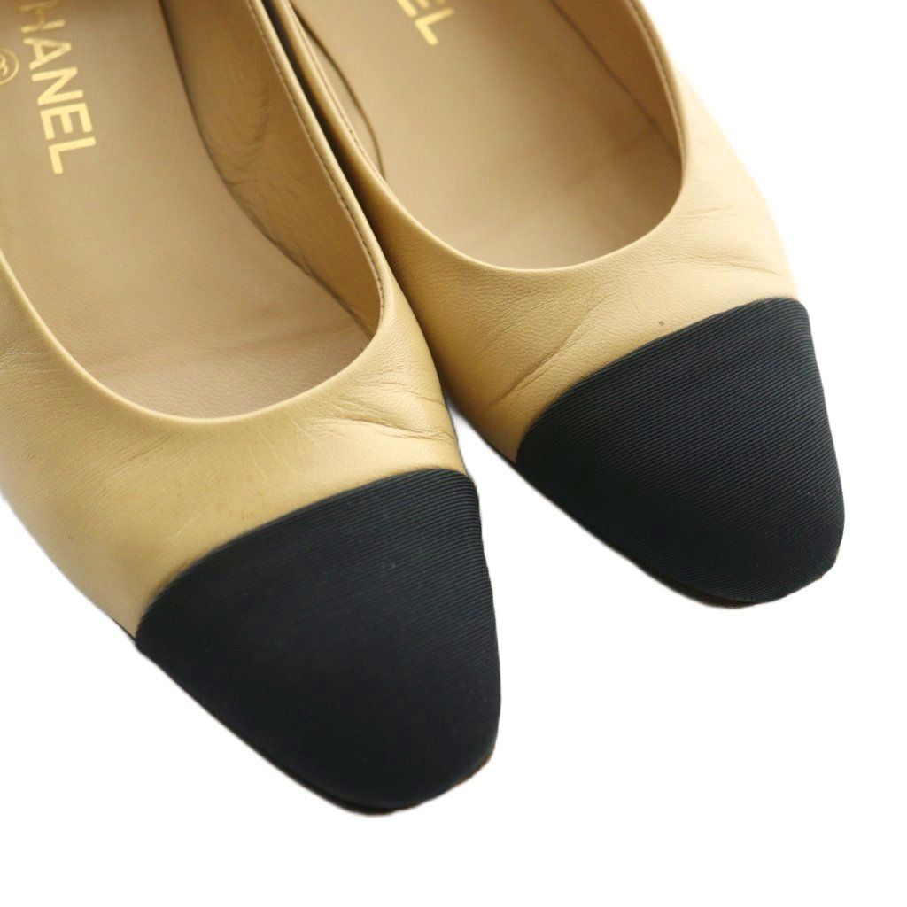 シャネル CHANEL バイカラーローヒールパンプス 36 黒 ブラック