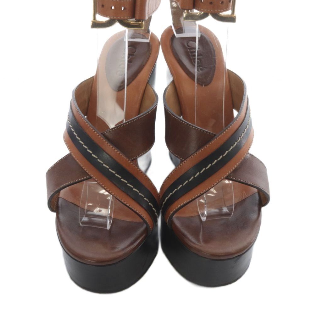 クロエ CHLOE ウェッジソール サンダル ストラップ レザー 35 黒