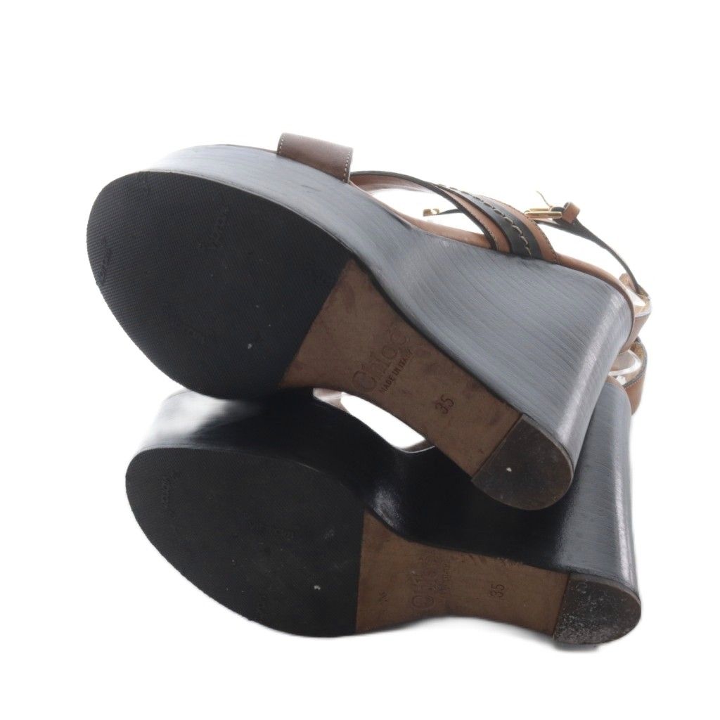 クロエ CHLOE ウェッジソール サンダル ストラップ レザー 35 黒