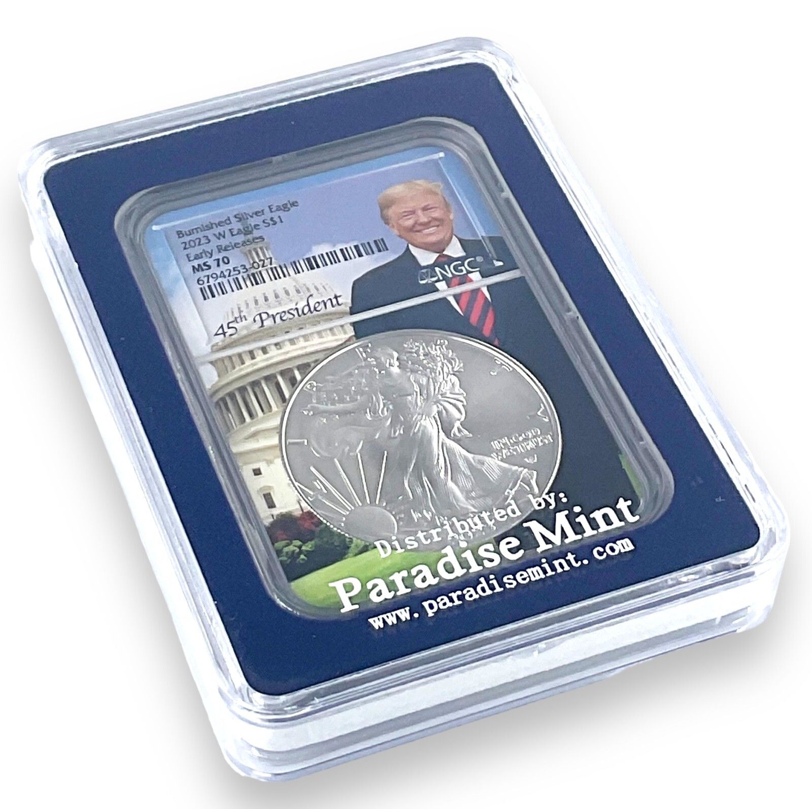 2023 W バーニッシュド シルバー イーグル NGC MS70 - ER - トランプ