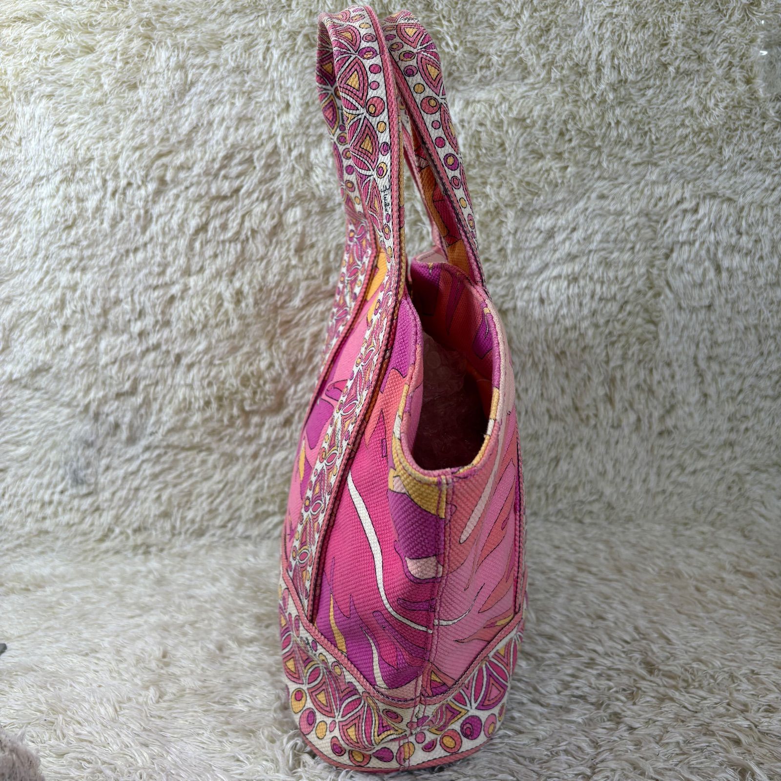 エミリオプッチ ハンドバッグ キャンバス ピンク ボタニカル 総柄 楕円