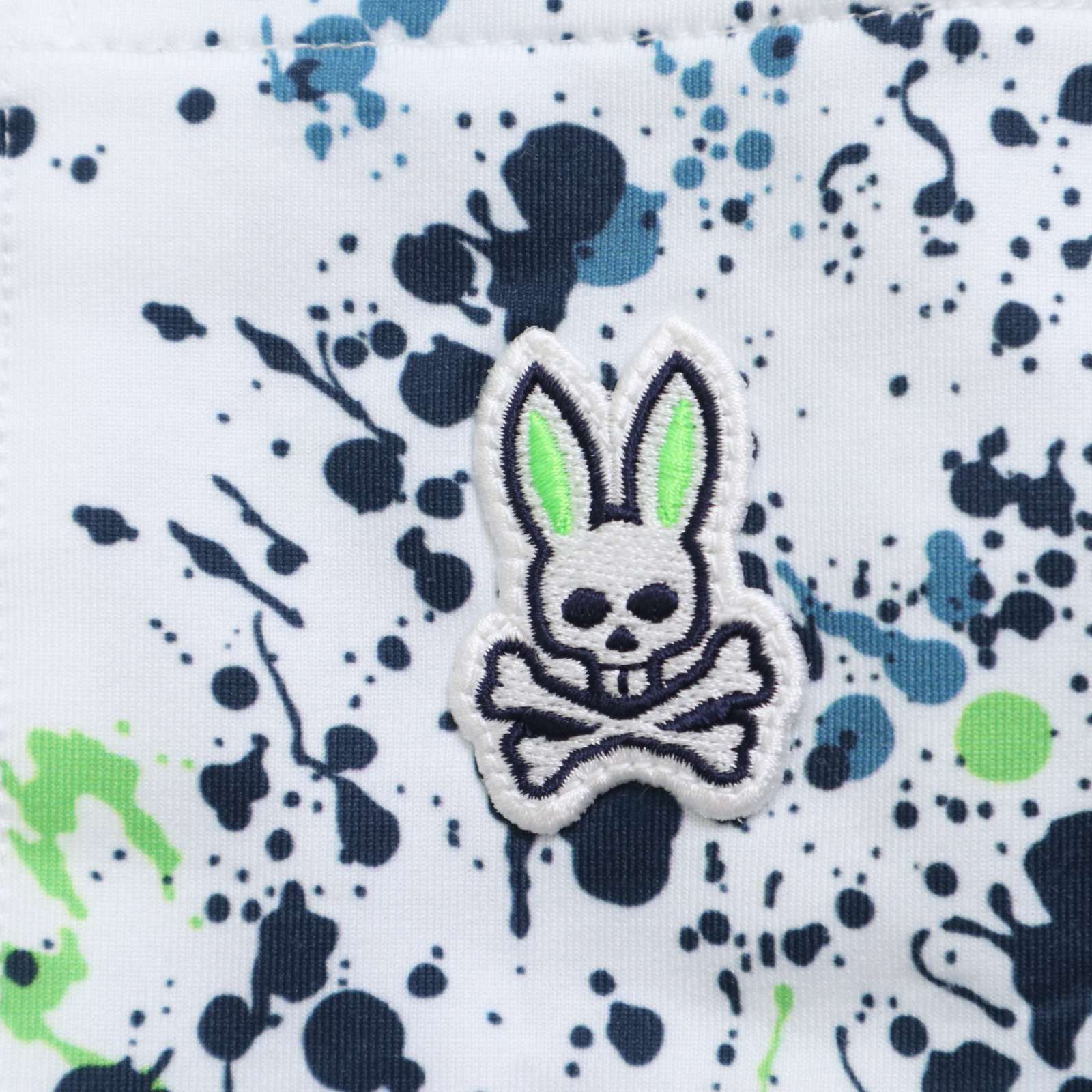 モックネックシャツ〔総柄アート〕L寸ホワイト サイコバニー モック