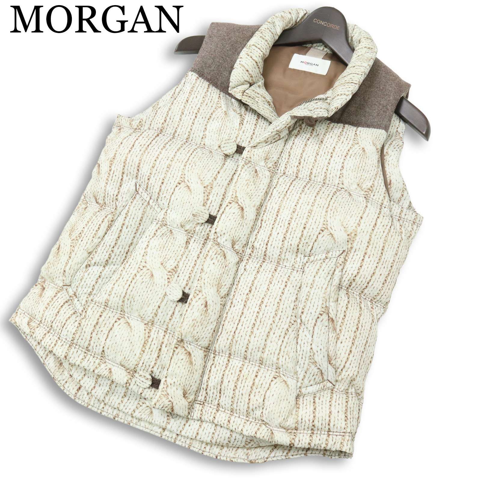 MORGAN HOMME モルガン オム ケーブル編み ニット 転写プリント 