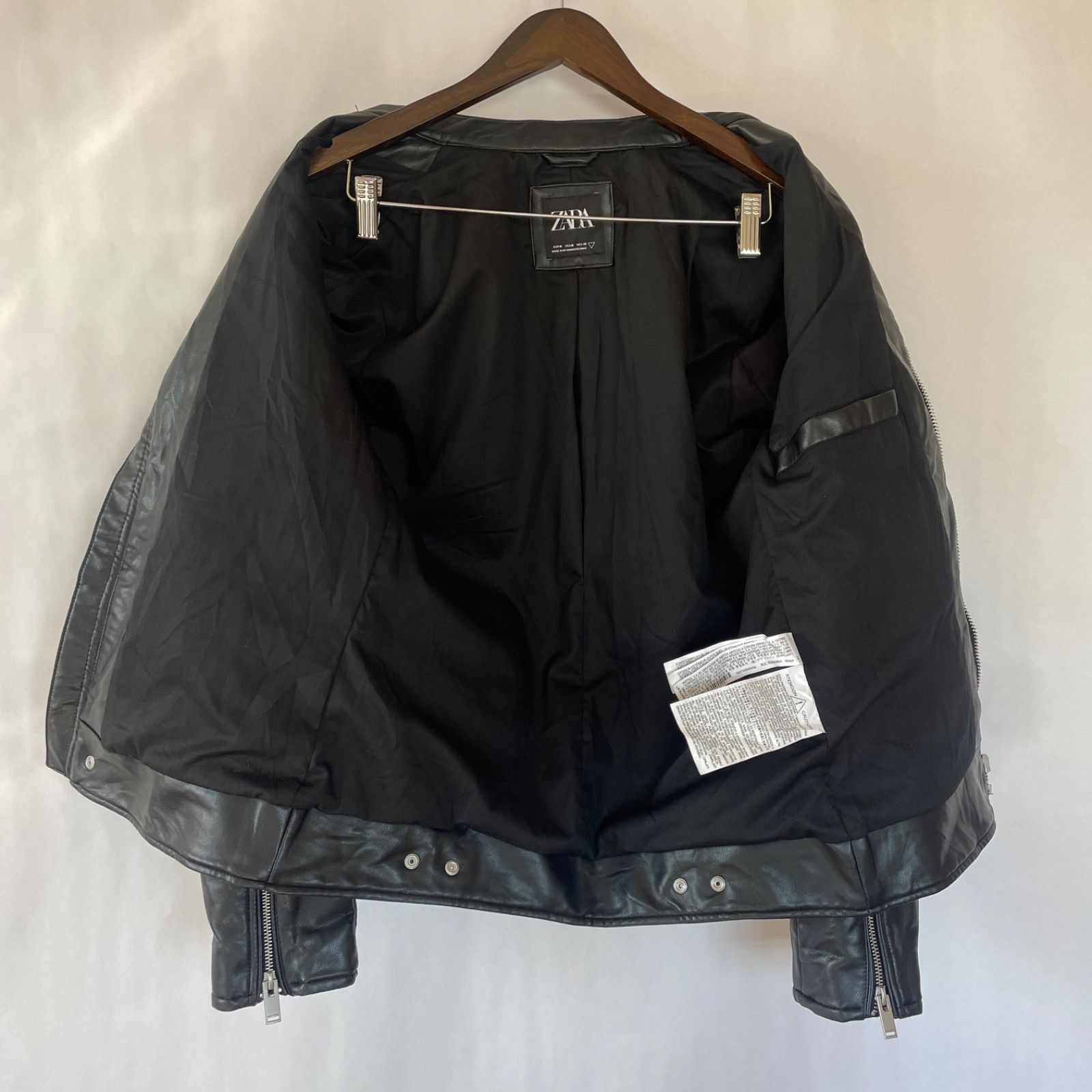 美品】ZARA メンズ シングル ライダース レザー フェイクレザー 