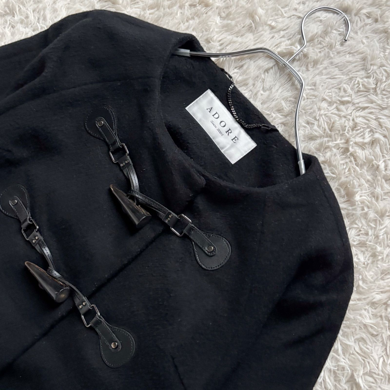 ADORE アドーア ノーカラーダッフルコート カシミヤ混で上質 黒