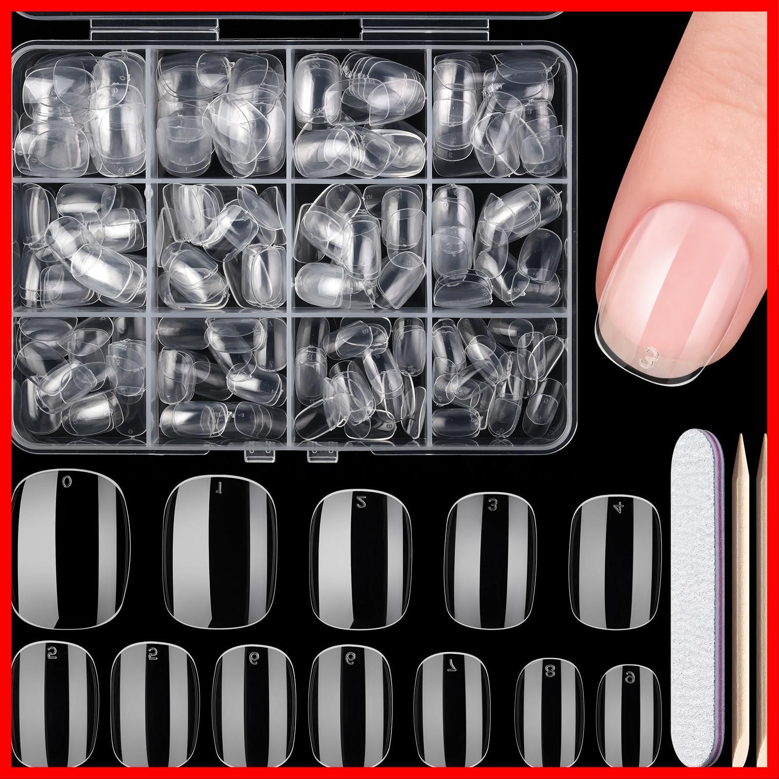 Litherr S 312 Pcs Nail Tips Clear False Nails for Kids Cute Girls Nail Tips Natural Fit Girl Hand Decor Nail Decorations Nail Supplies Fake Nails Set Manicure DIY Storage Case
