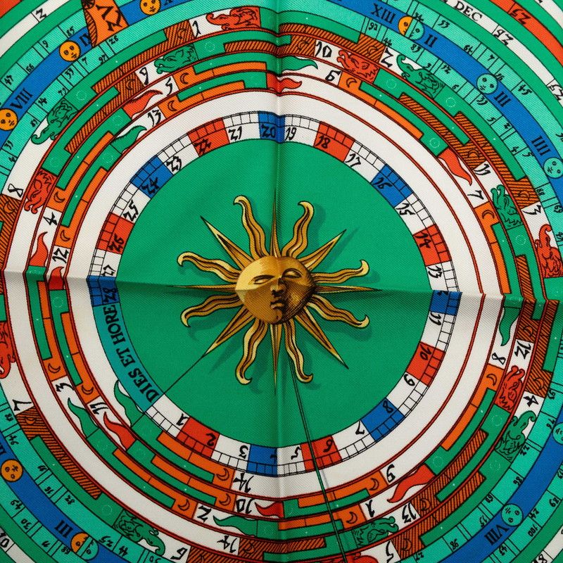 エルメス カレ45 DIES ET HORE 占星術 グリーン マルチカラー シルク