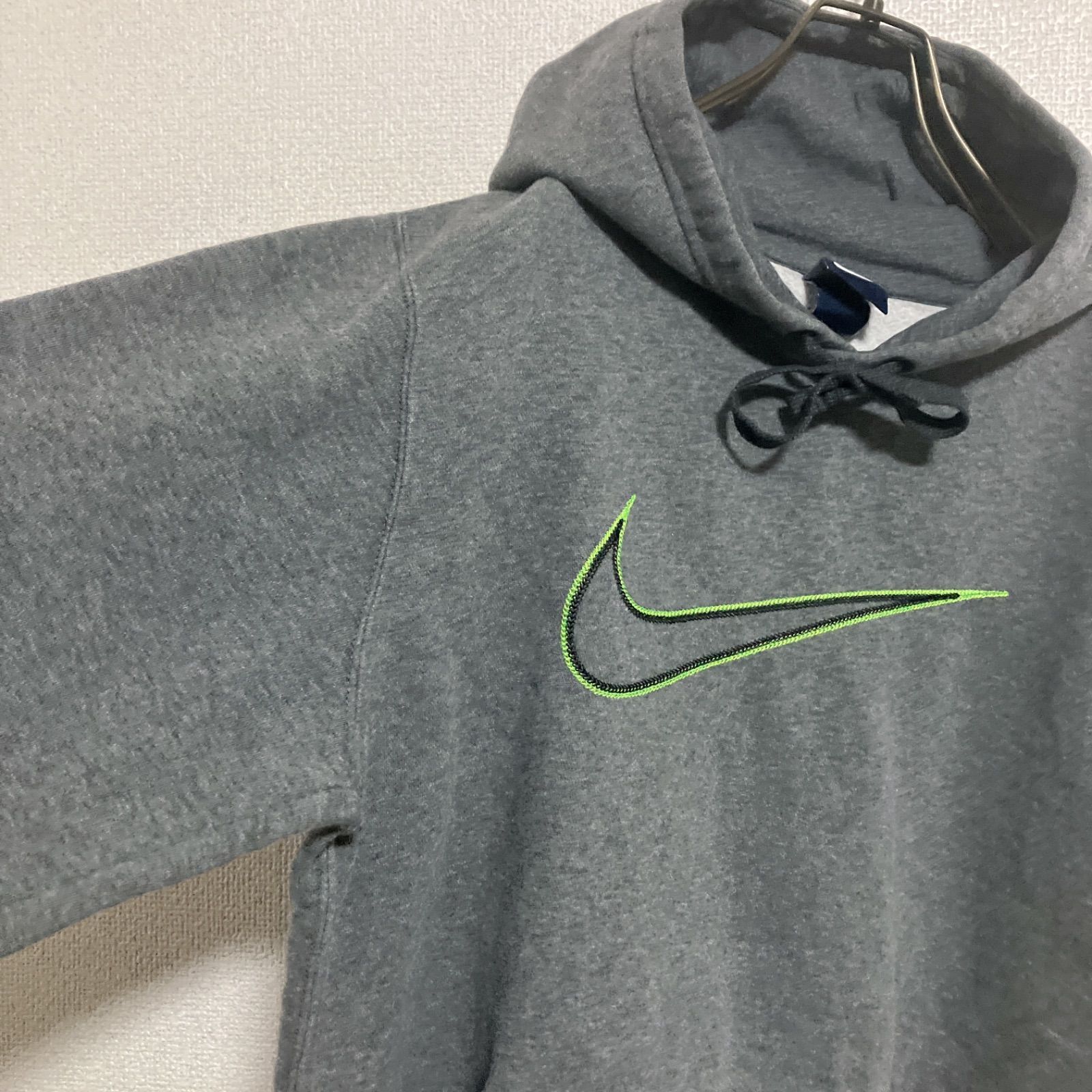 センターロゴ】00s NIKE ナイキ 刺繍 プルオーバーパーカー グレー S 