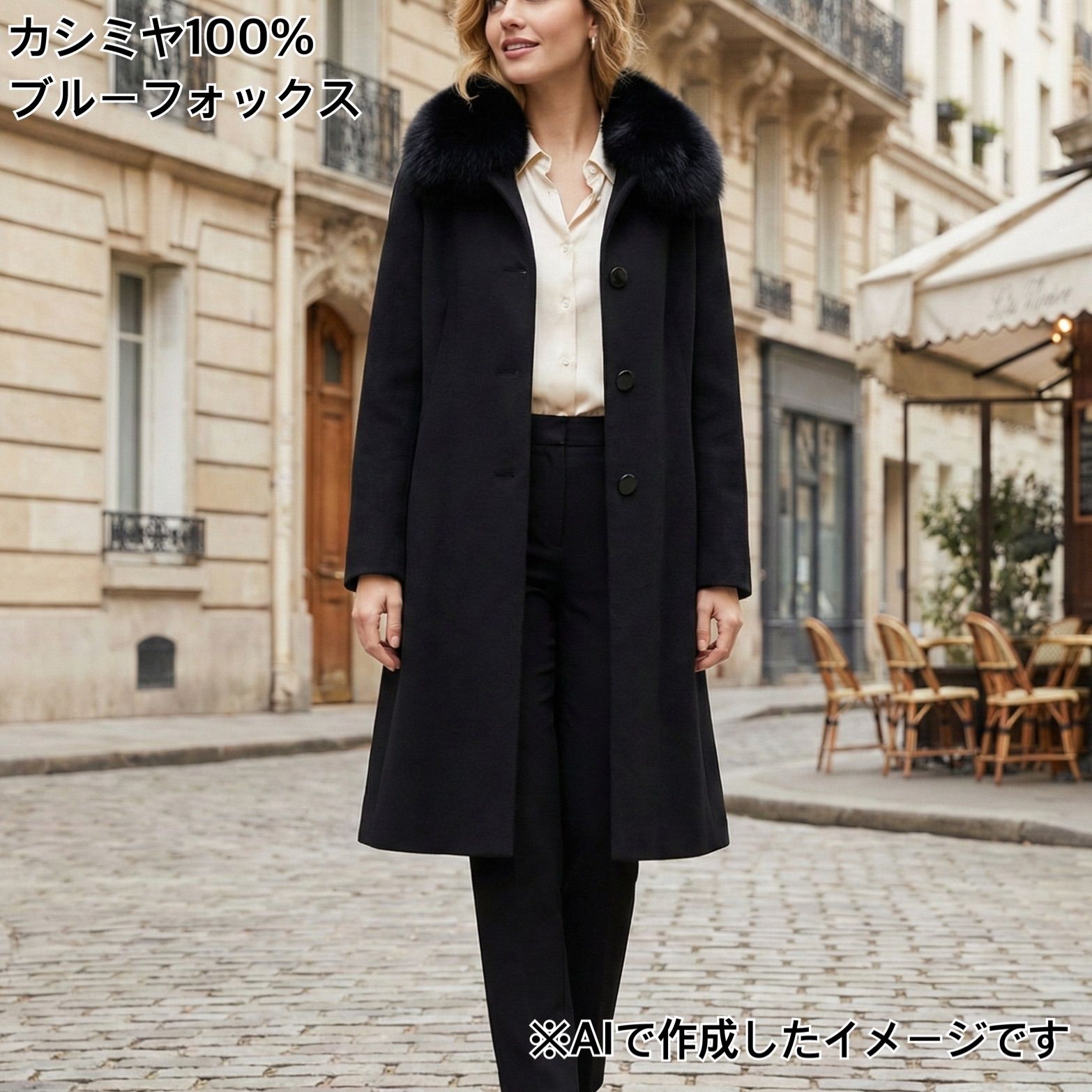 美品 Ushiboura21 ウシボウラ 贅沢カシミヤ100% ロングコート ブルー