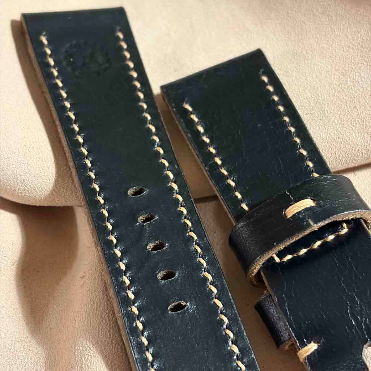 hor-243 HORWEEN クロムエクセルレザー / ブラック 腕時計ベルト (ラグ