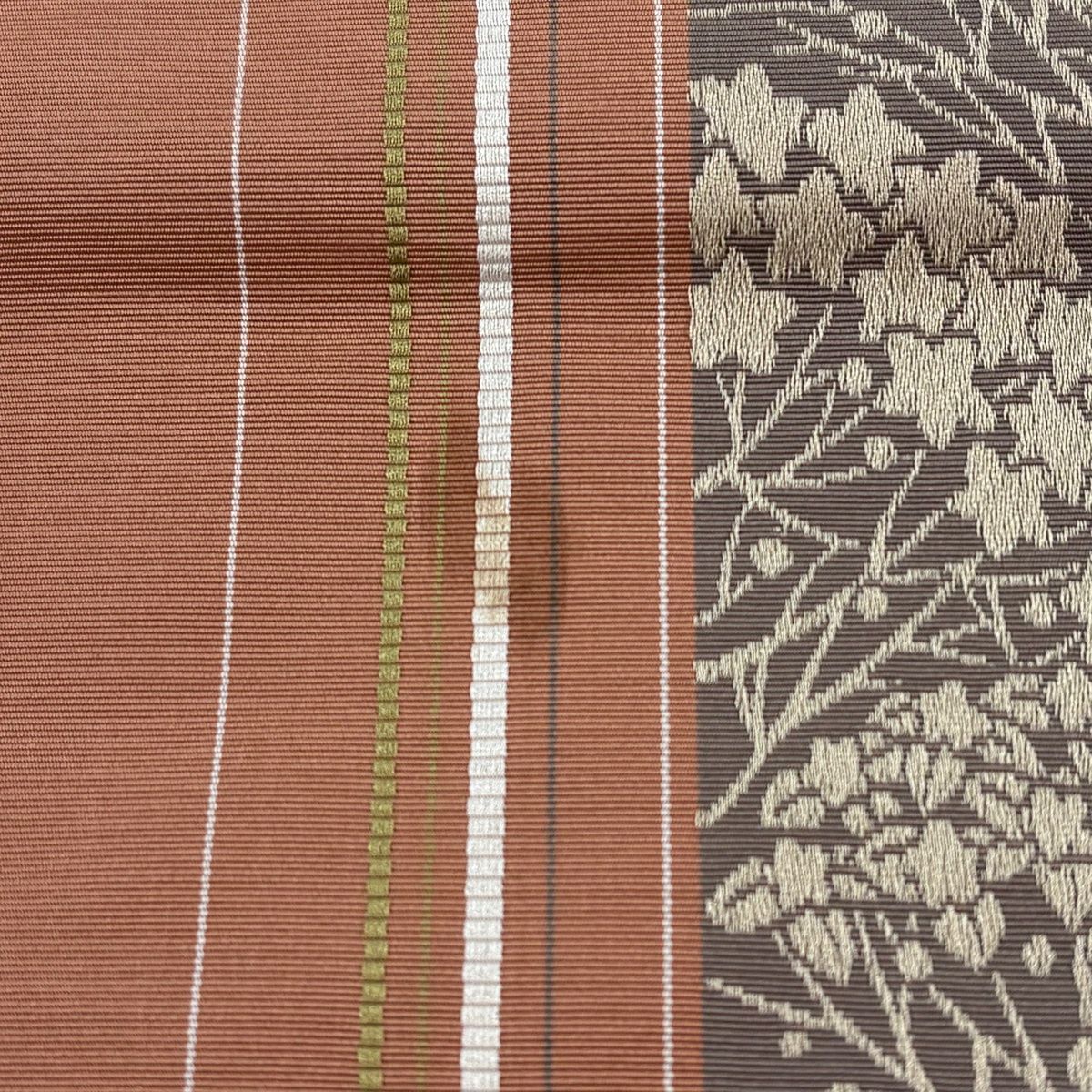 名古屋帯 優品 八寸名古屋帯 縞 枝花 小豆色 正絹 【中古】 - メルカリ