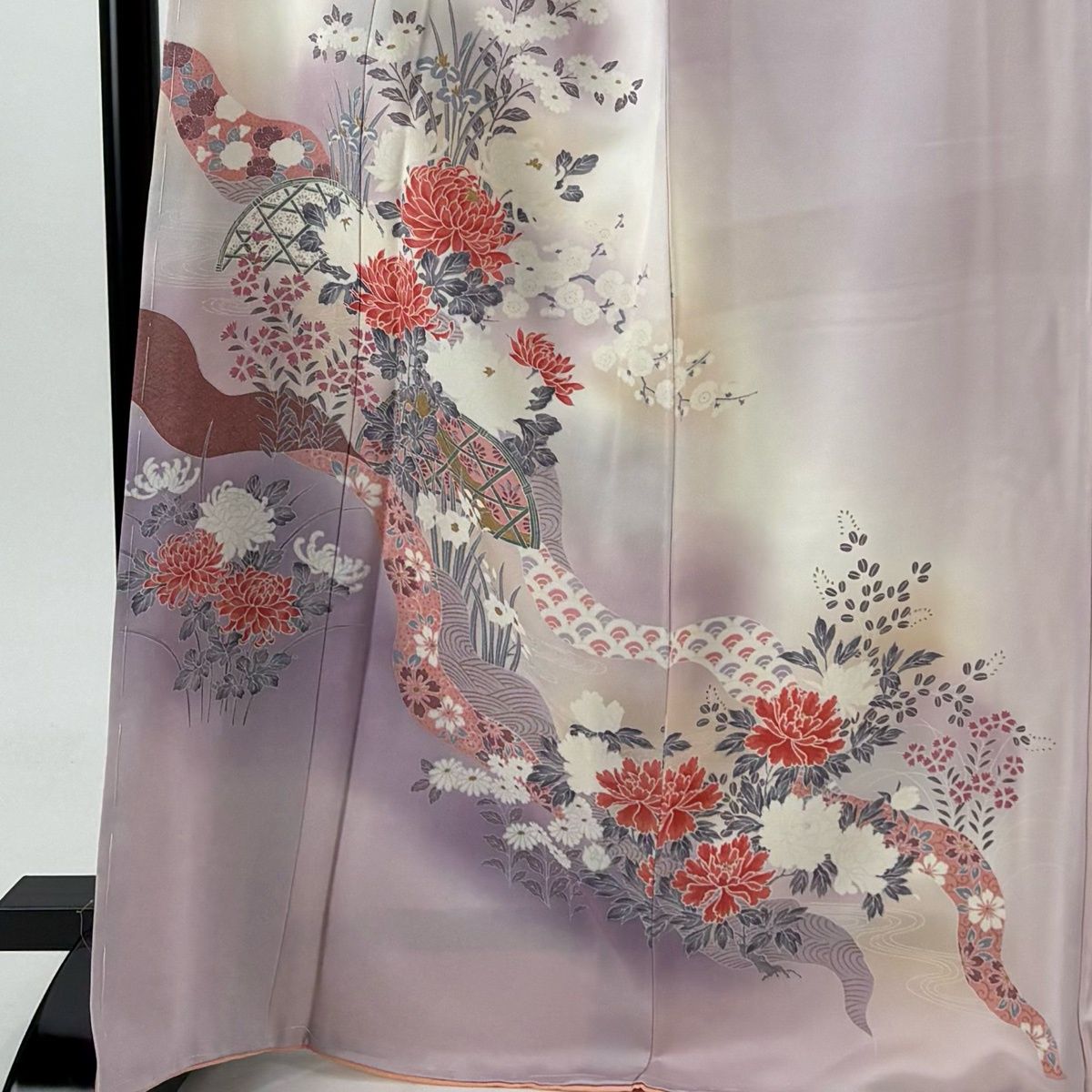 新品！しつけ糸付き濃い紫に扇柄♡金彩が綺麗な訪問着 スピ