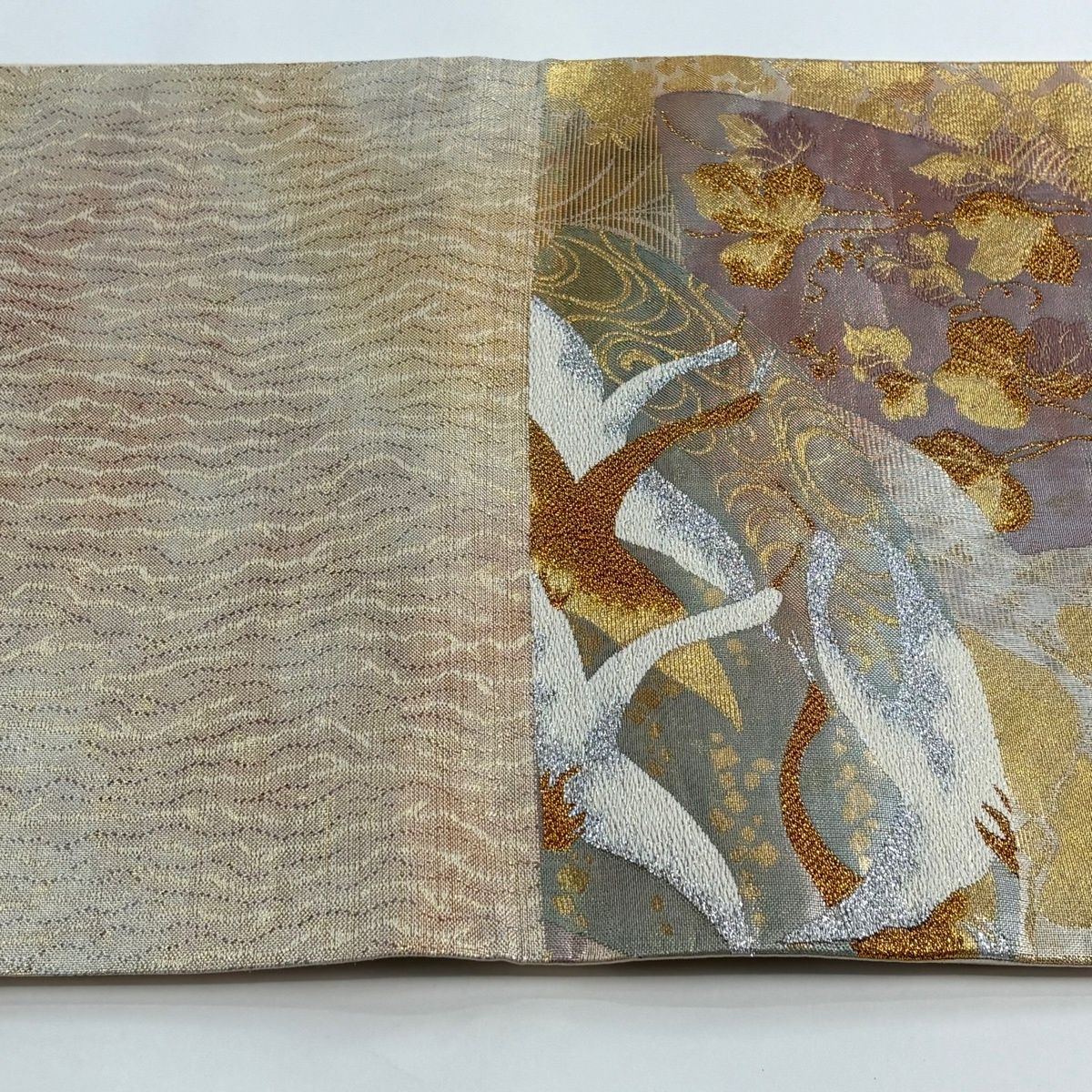 美品】 袋帯 秀品 鶴 枝梅 箔 刺繍 金色 六通 正絹 【中古】 - メルカリ