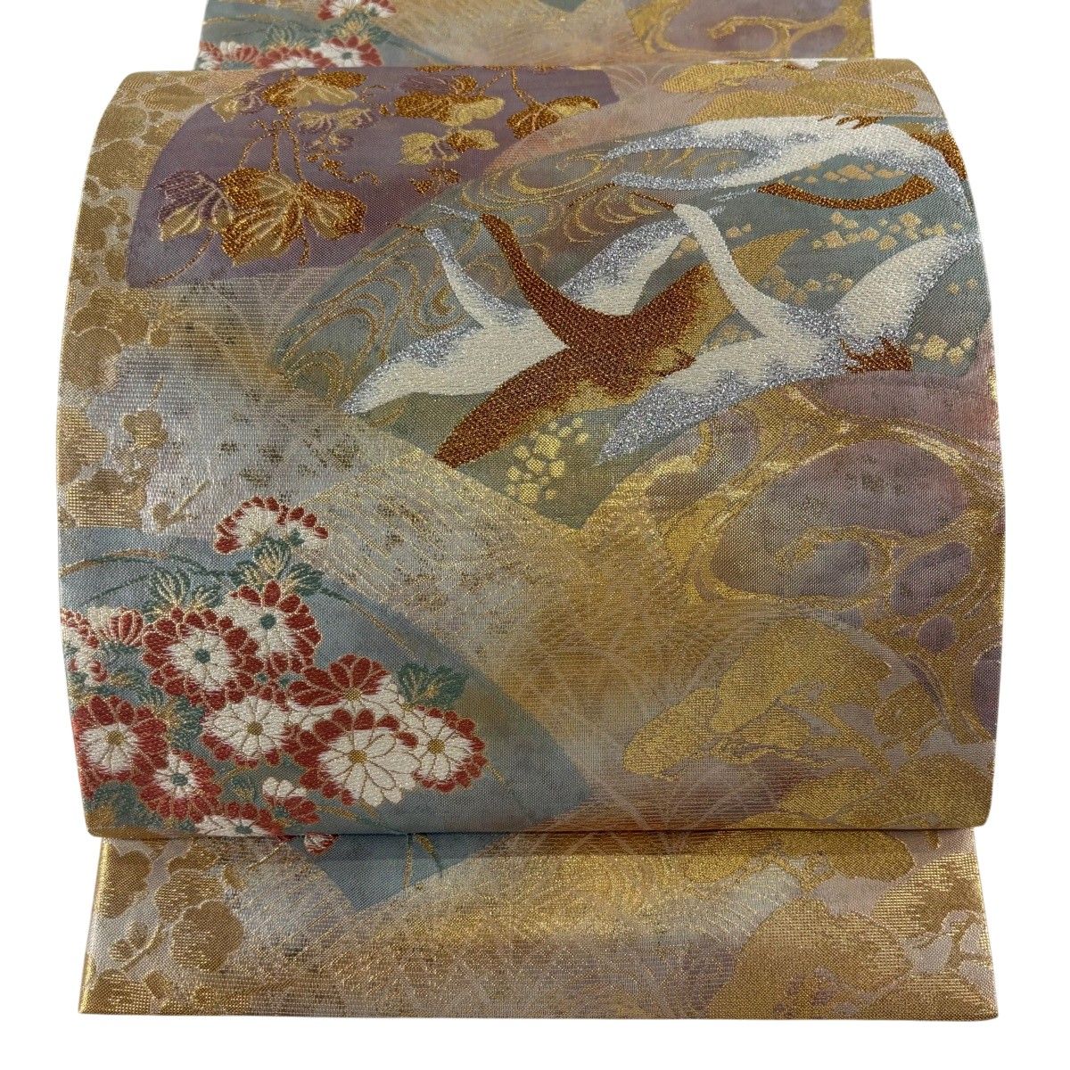 美品】 袋帯 秀品 鶴 枝梅 箔 刺繍 金色 六通 正絹 【中古】 - メルカリ