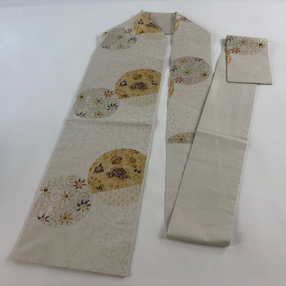 袋帯　正絹　正倉院唐花　刺繍　クリームベージュ　生成り　新品 正絹袋帯正倉院花紋様No2767