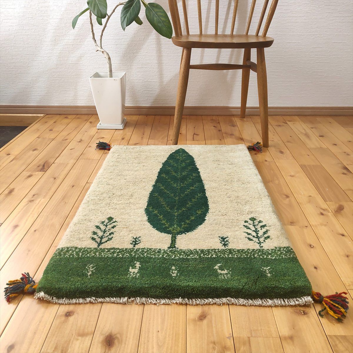 ペルシャ ギャッベ 玄関マット ラグ 90x60㎝ 糸杉 RJ16415 - メルカリ