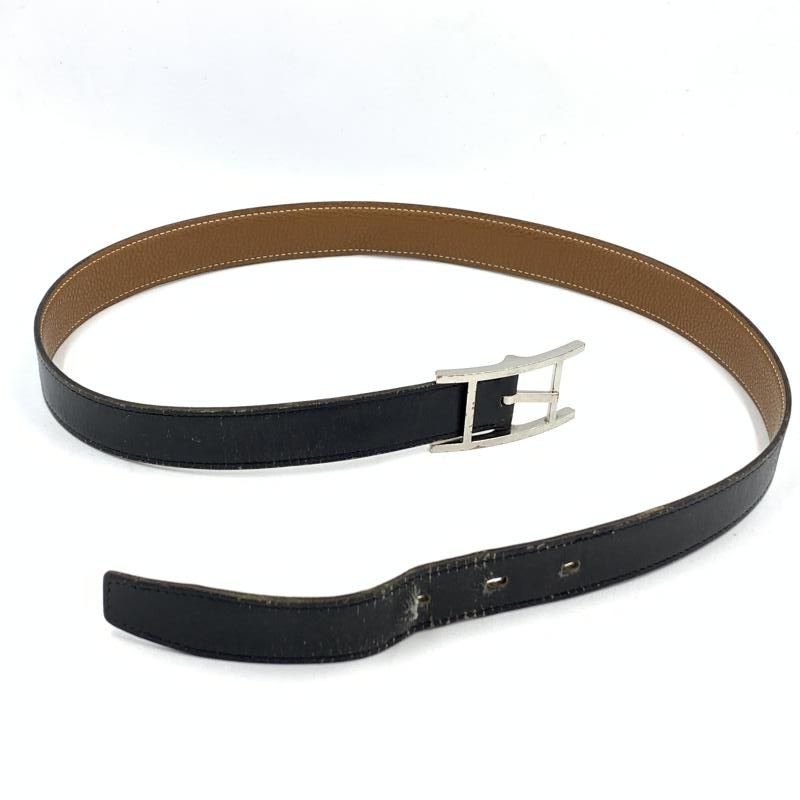 中古】Hermes アピ レザーベルト ブラック 85 ※状態 R-D エルメス[24