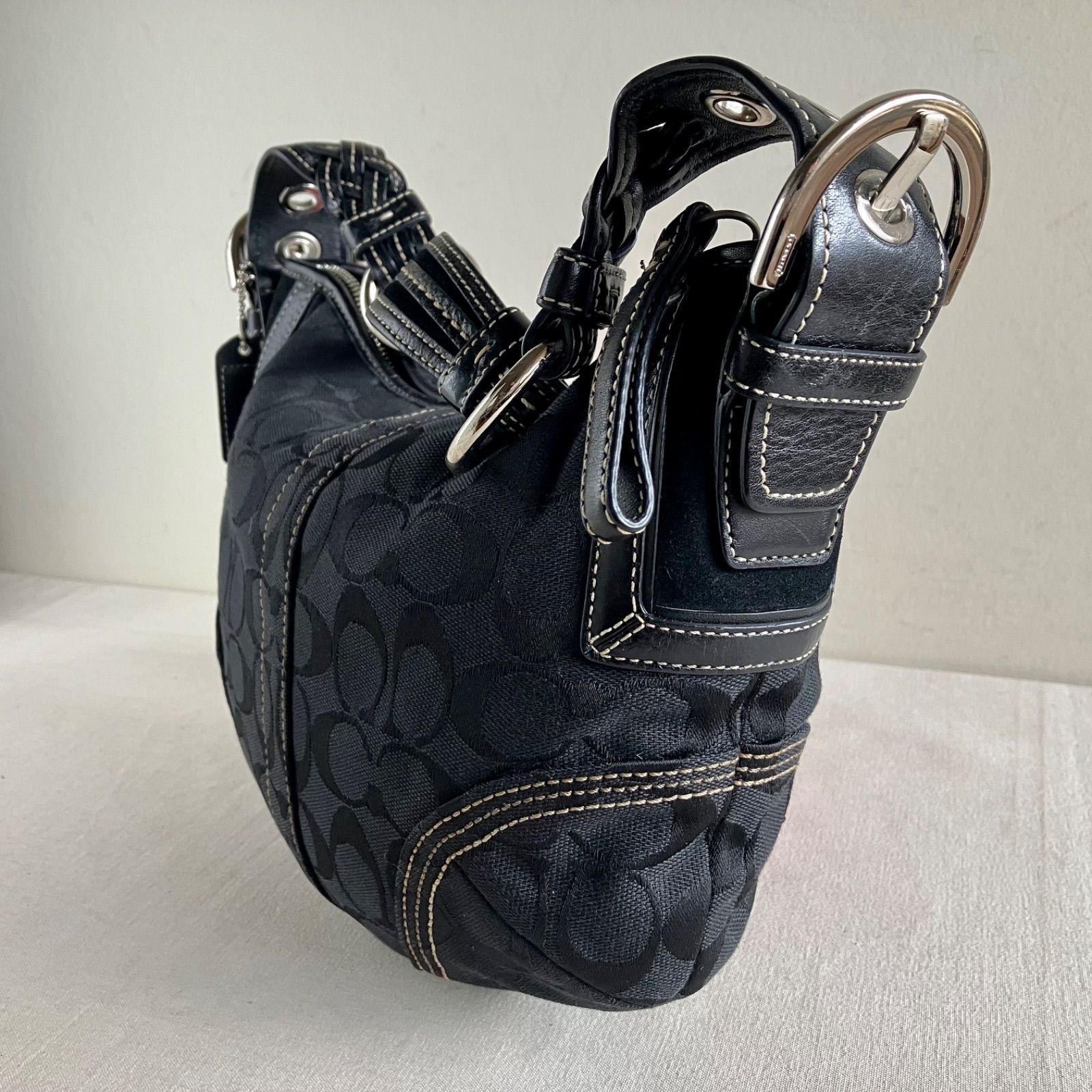 Coach Vintage Signature Black Canvas Leather Hobo Shoulder Bag y2k 