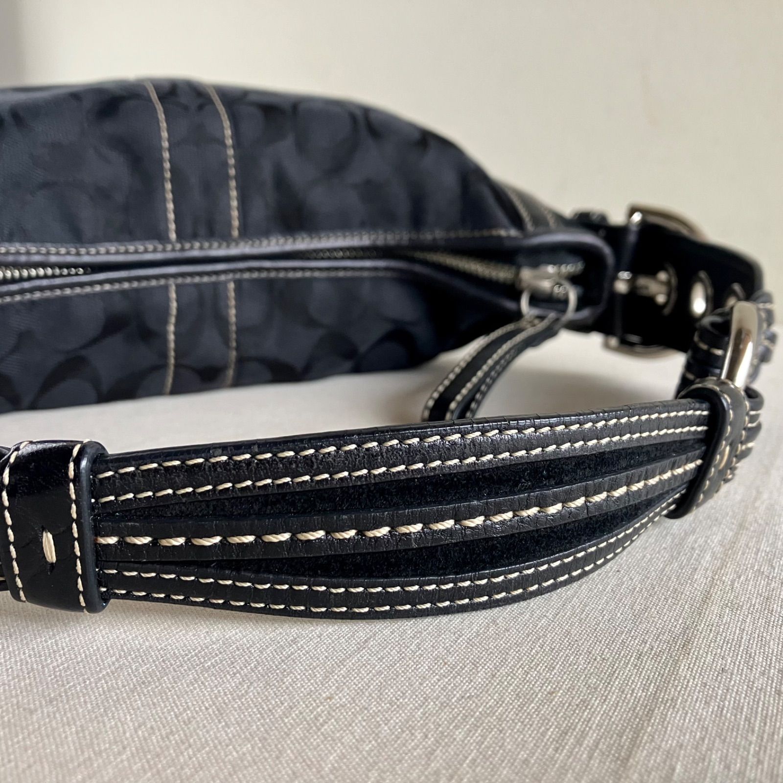 Coach Vintage Signature Black Canvas Leather Hobo Shoulder Bag y2k