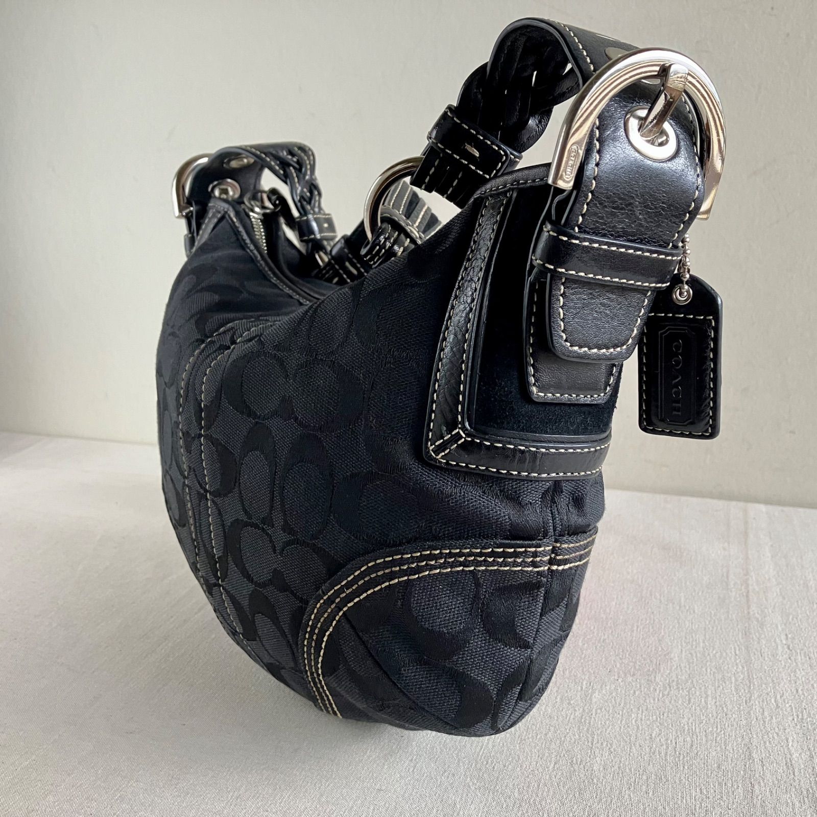 Coach Vintage Signature Black Canvas Leather Hobo Shoulder Bag y2k