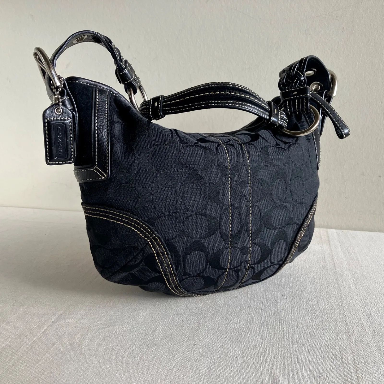 バッグ COACH oneshoulderbag hobo leather y2k Coach Vintage Signature Black Canvas Leather Hobo Shoulder Bag y2k