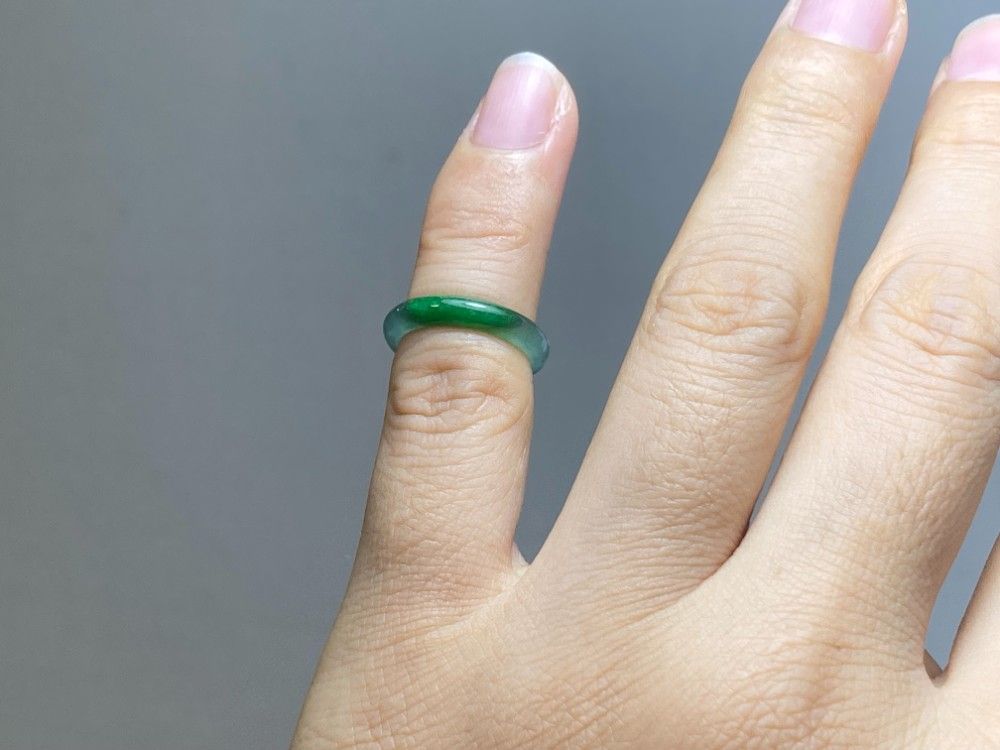 L15-234 ピンキーリング 氷種 1.0号 薄青深緑 グアテマラ産 A貨 本翡翠