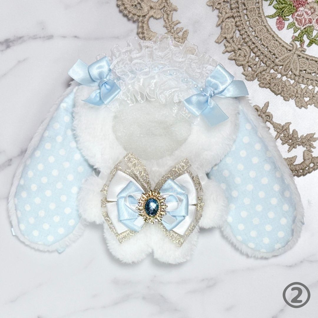 N02-W1】ぬい服 着ぐるみ 10～12cm ちびぐるみ たれ耳うさぎ リボン