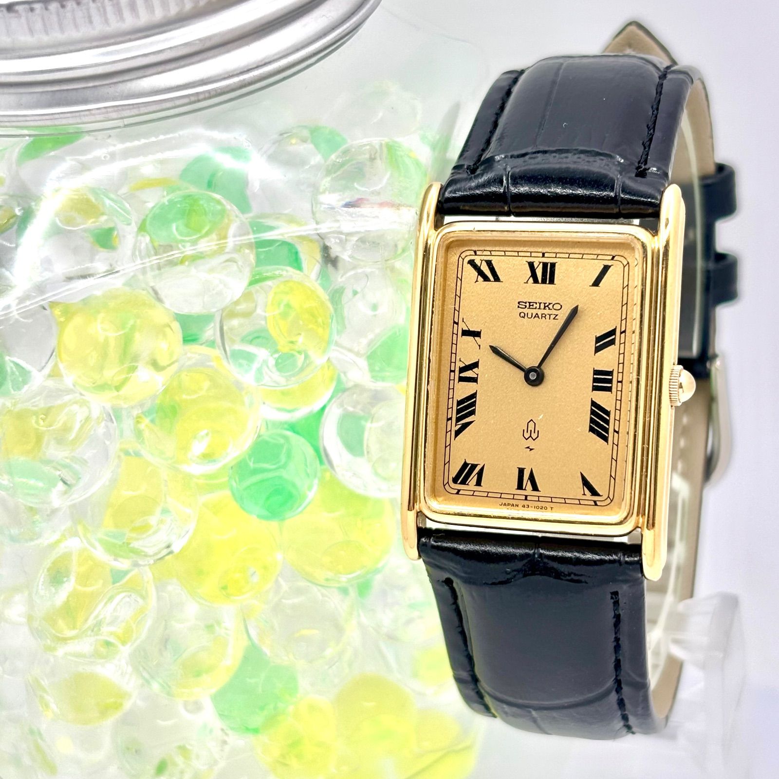 新品電池】SEIKO セイコー メンズ 腕時計 レクタンギュラー ゴールド