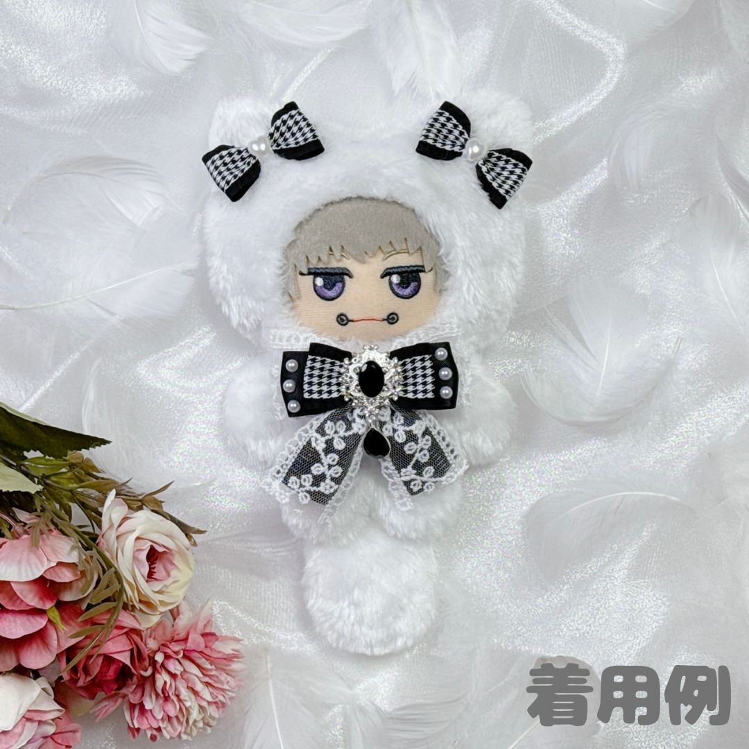N04-W1】ぬい服 着ぐるみ 10～12cm ちびぐるみ ねこ耳 リボン付き