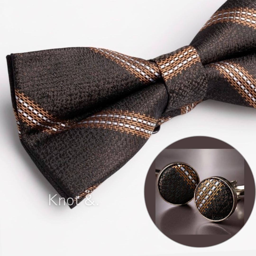 蝶ネクタイ ポケットチーフ カフス 3点セット |ストライプ柄 メンズ