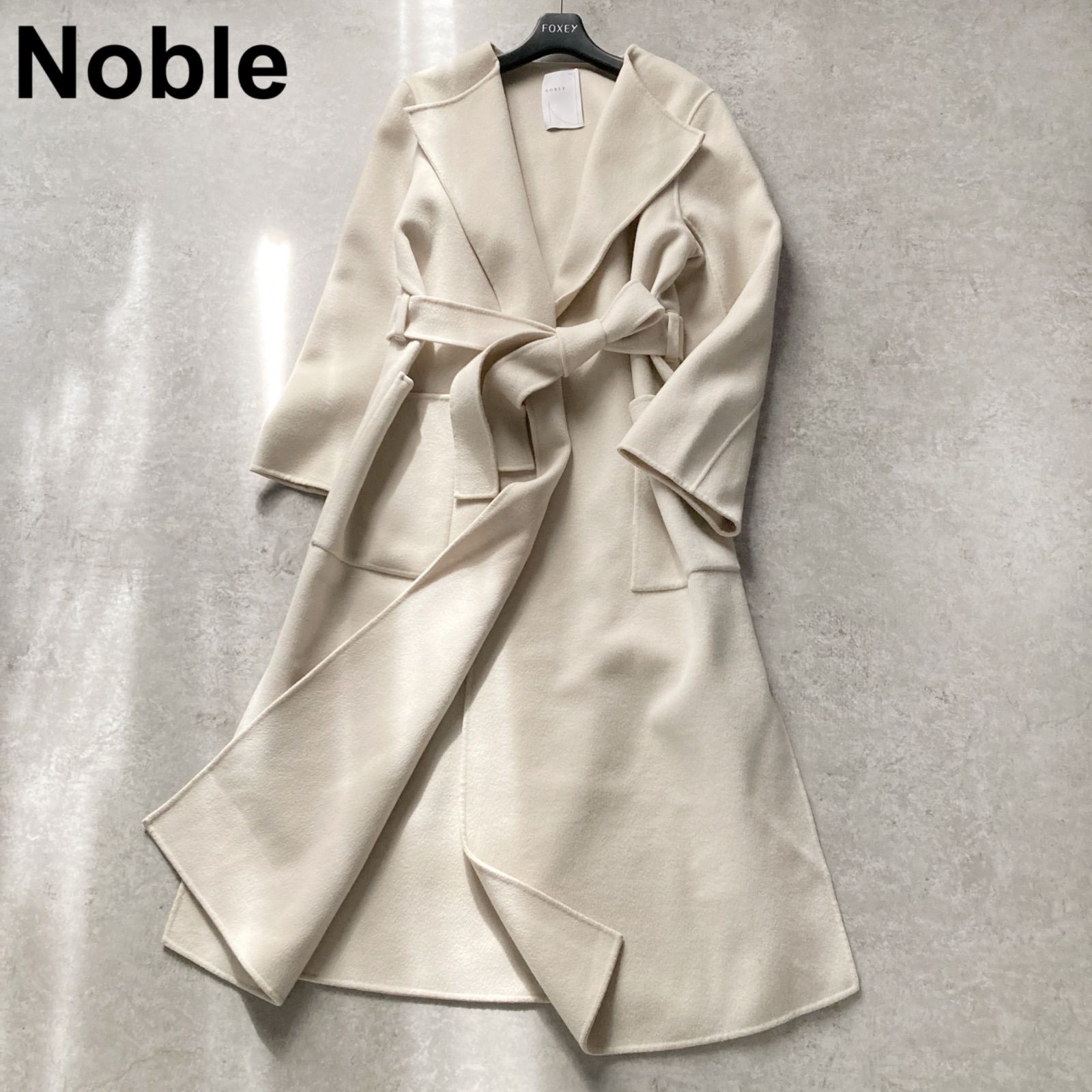美品 NOBLE ノーブル W/Ny リバーオーバーカラーコート ロングコート 