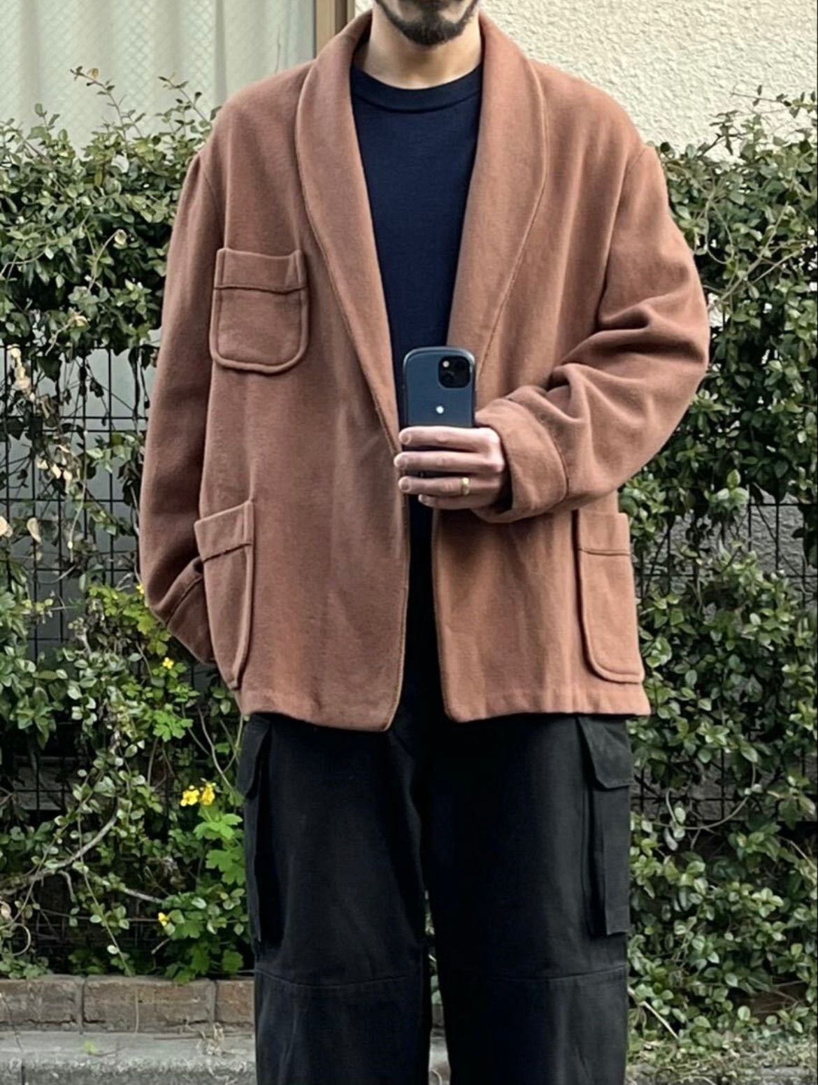 70s 80s Euro vintage スモーキング ジャケット / 52 ウール ブラウン