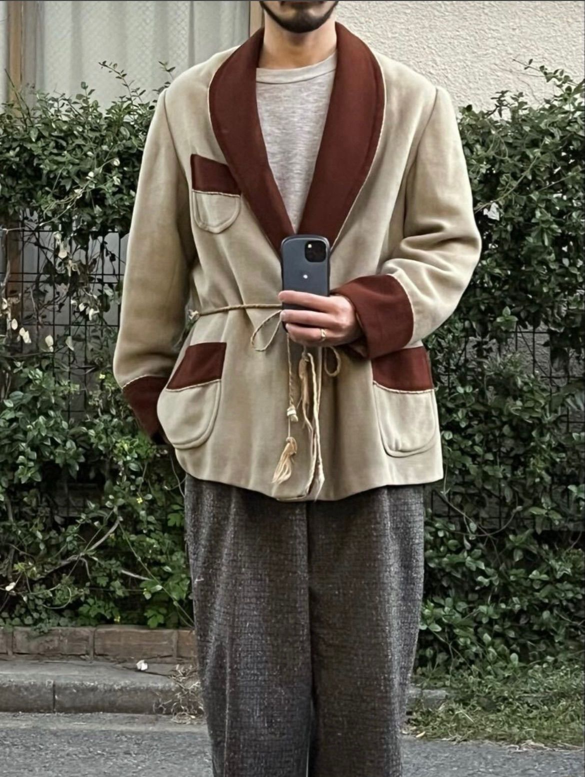 60s Euro vintage スモーキング ジャケット / ウール ブラウン