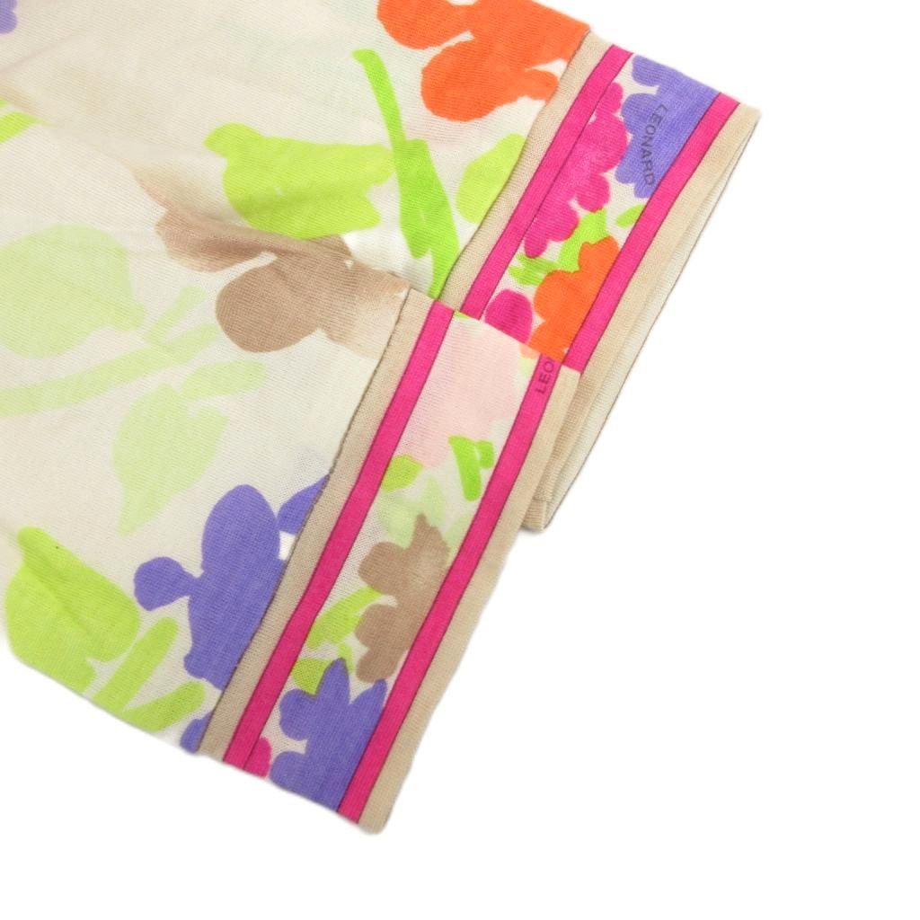 レオナール LEONARD カーディガン シルク混 40 アイボリー 花柄  