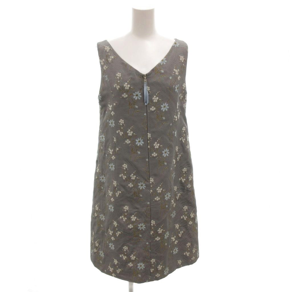 フォクシー FOXEY ワンピース シルク混 ひざ丈 ノースリーブ 40 グレー  