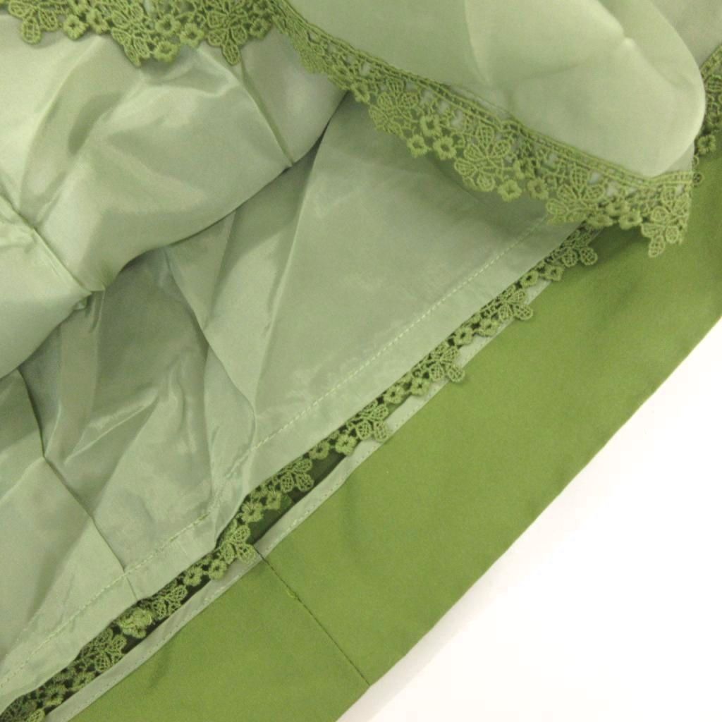 フォクシー FOXEY フレアスカート 絹 シルク 40 緑 グリーン プリーツ