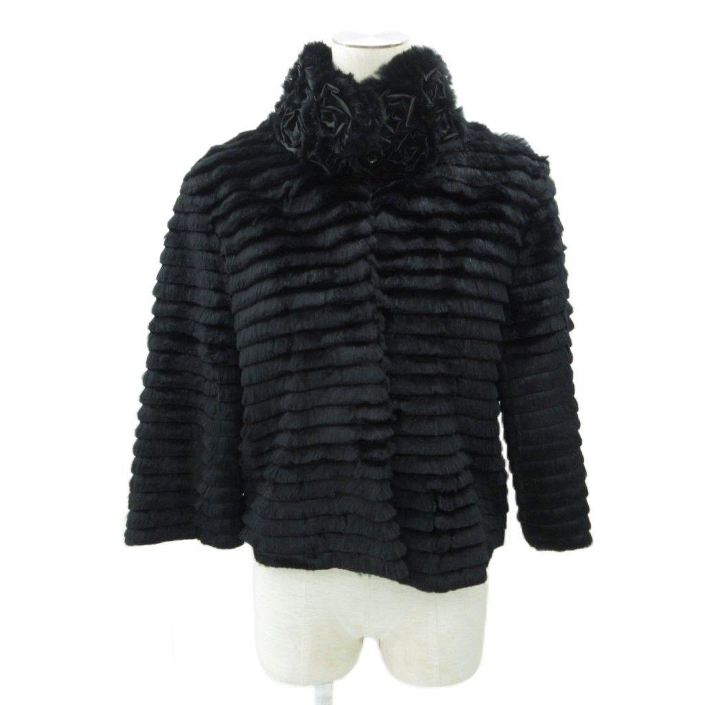 ペレッシモ PELLESSIMO ラビットファージャケット ミドル丈 M 黒