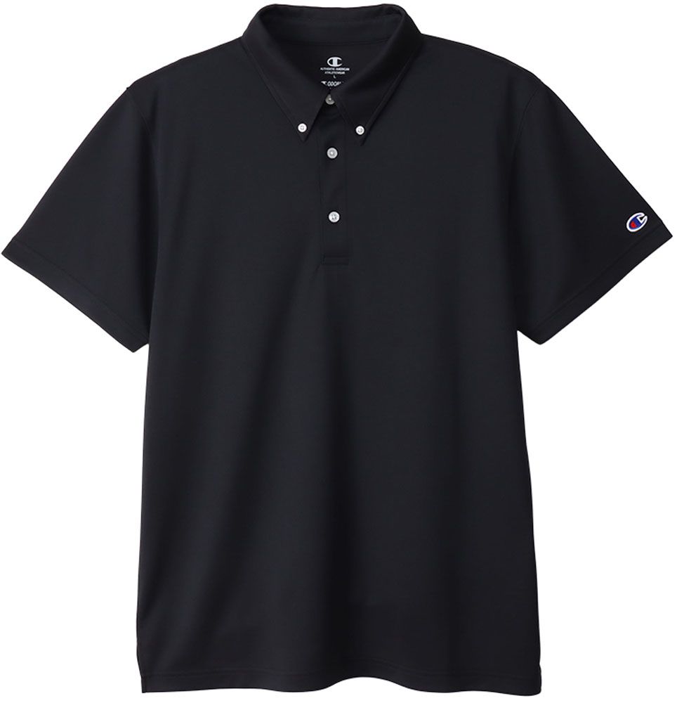 チャンピオン Champion ボタンダウン 半袖ポロシャツ C3-XS397 メンズ ポロシャツ メンズ トップス ポロシャツ 半袖 襟付き 部活 イベント チーム トレーニング  C3XS397 090 ブラック