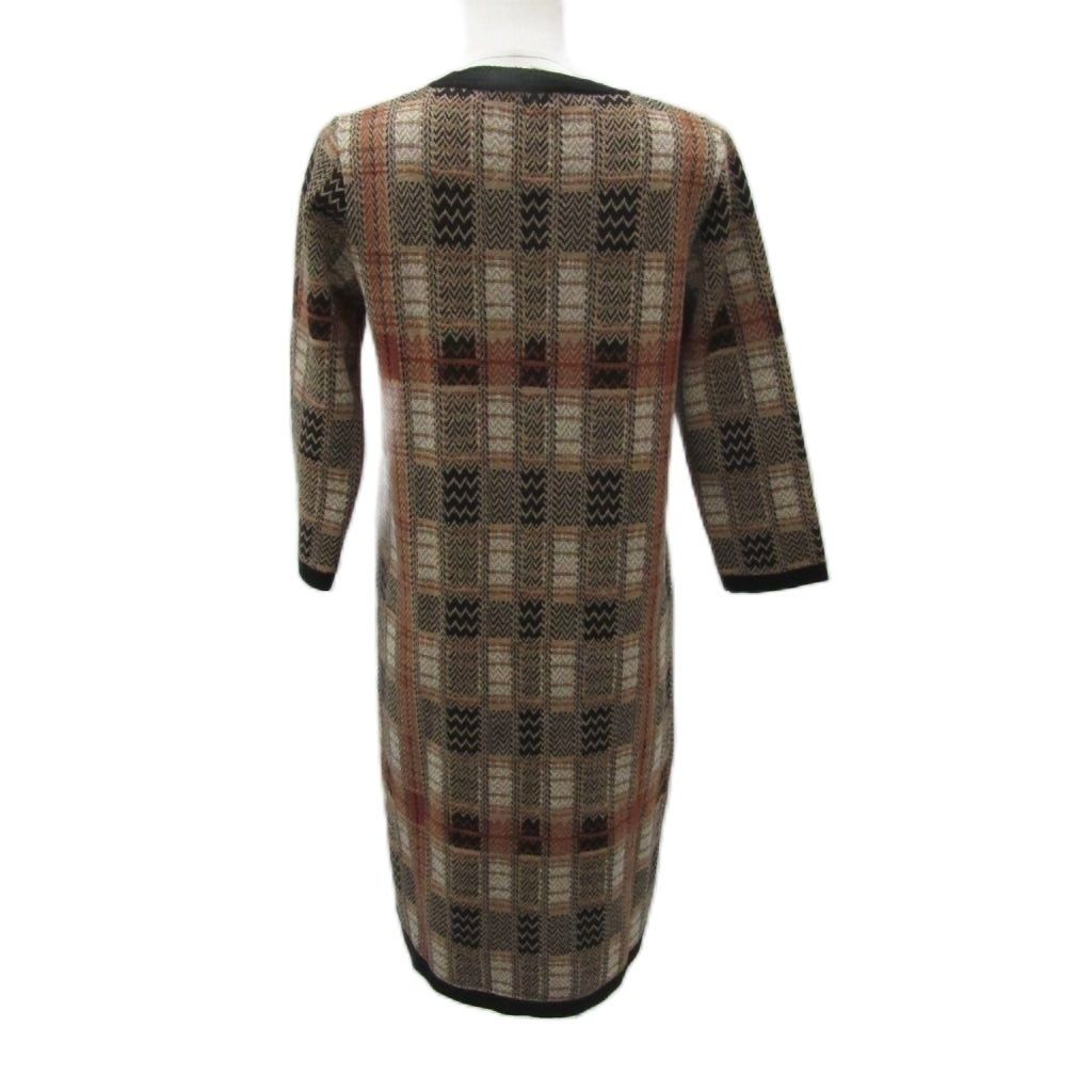 【こいさん⭐️DAKS】美品＊ニットワンピース ダックス DAKS ニットワンピース ミモレ丈 七分丈 総柄 38 M ベージュ