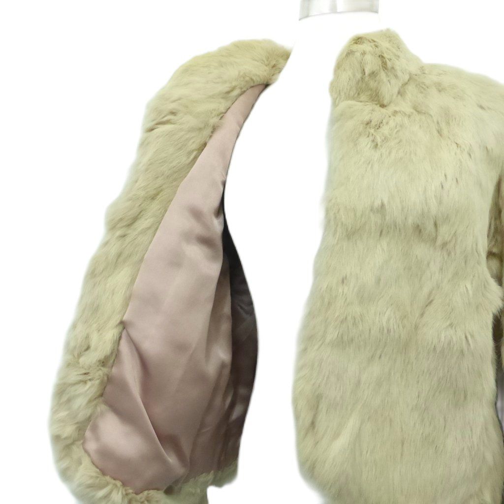 Cion ラビットファージャケット ミドル丈 前開き ベージュ スタンド  