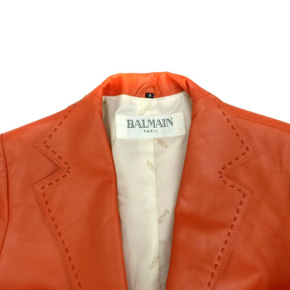 バルマン BALMAIN レザージャケット ミドル丈 9 M オレンジ オープン